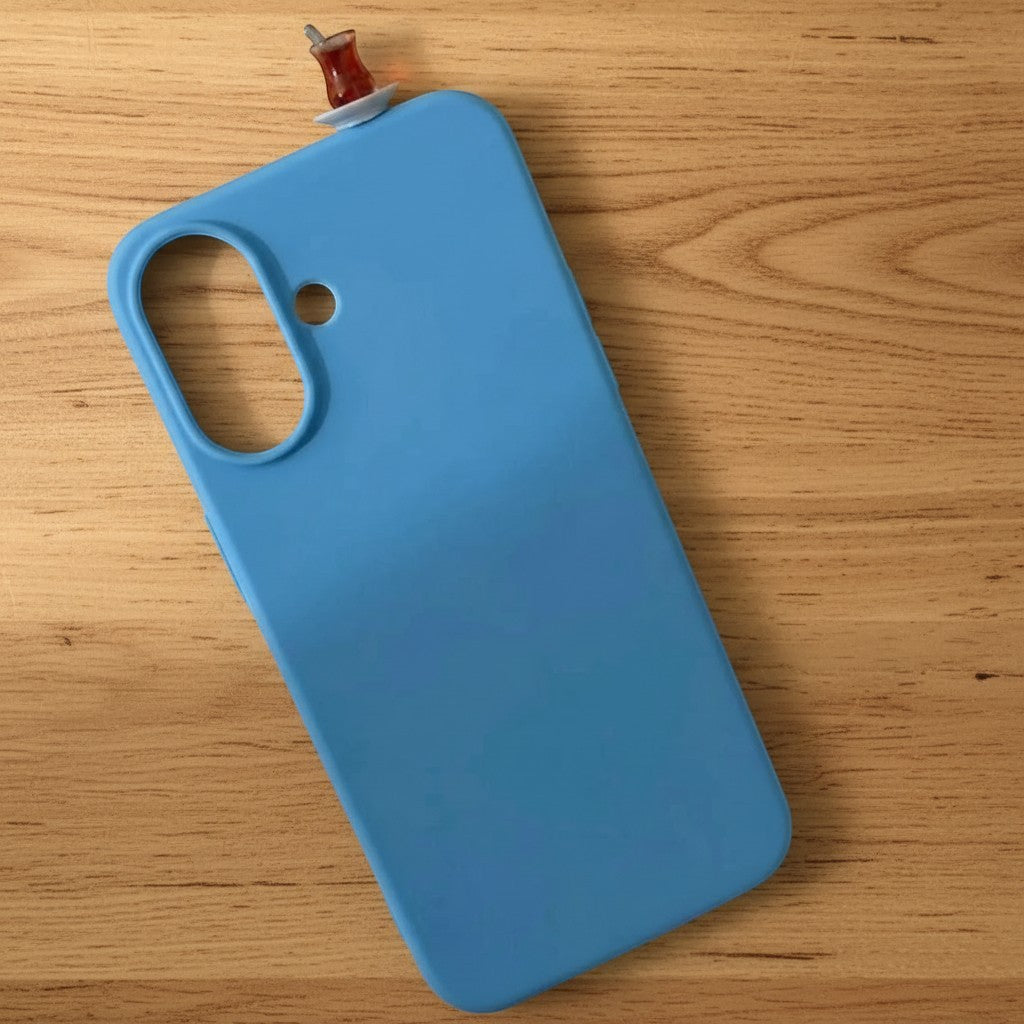 digitaley.co blue silicone iPhone case with a miniature tea glass motif