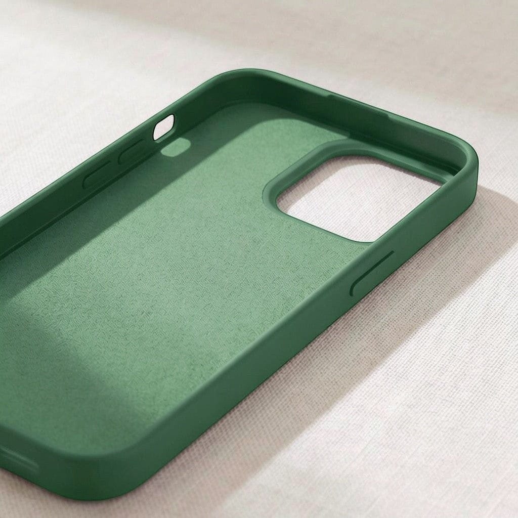 digitaley.co Forest Green iPhone case, premium matte silicone with soft-touch finish and microfiber lining.