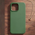 digitaley.co forest green matte silicone iPhone case with soft-touch finish and minimalist design.