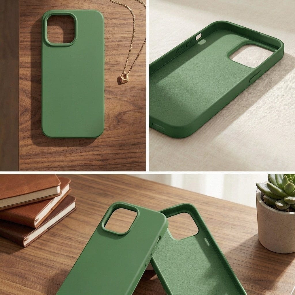 digitaley.co forest green matte silicone iPhone case with soft-touch finish and microfiber lining.