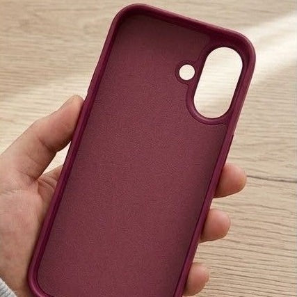 digitaley.co fuchsia silicone phone case with velvet interior and raised camera protection.