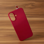 digitaley.co red silicone iPhone case with a miniature tea glass motif on top.
