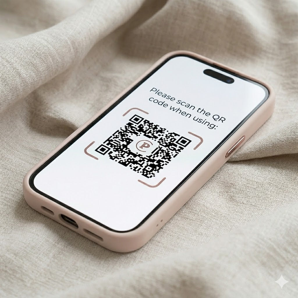 DigitaleyHub Smart-Ink customizable iPhone case with E-Ink display showing a QR code.