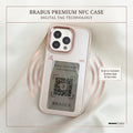 digitaley.co Smart-Ink NFC iPhone case in rose gold with customizable E-Ink display showing a QR code.
