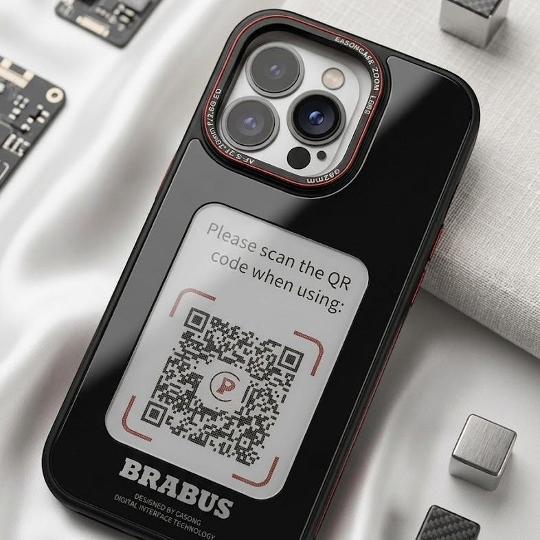 digitaley.co Smart-Ink Series iPhone case with customizable E-Ink display and NFC technology. Black, protective.
