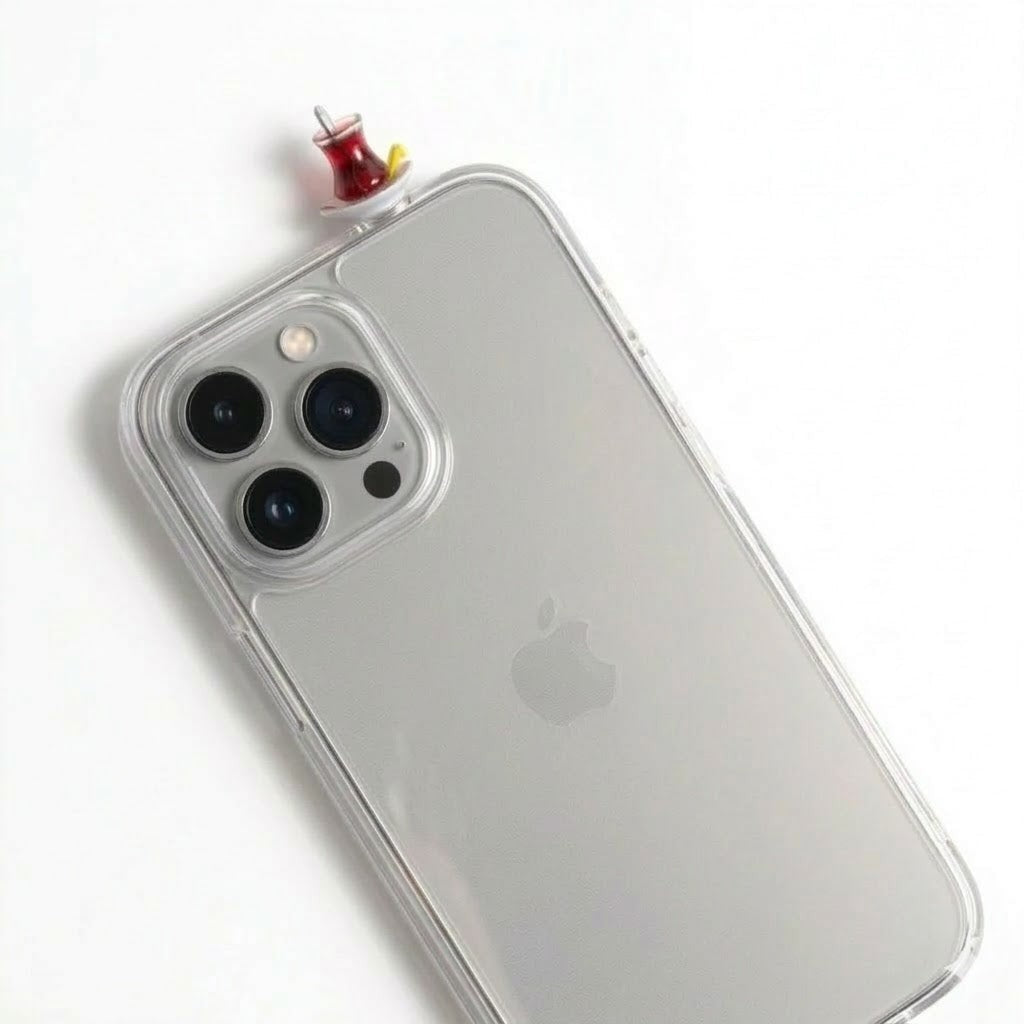 digitaley.co clear iPhone case with a 3D miniature Turkish tea glass and saucer charm.