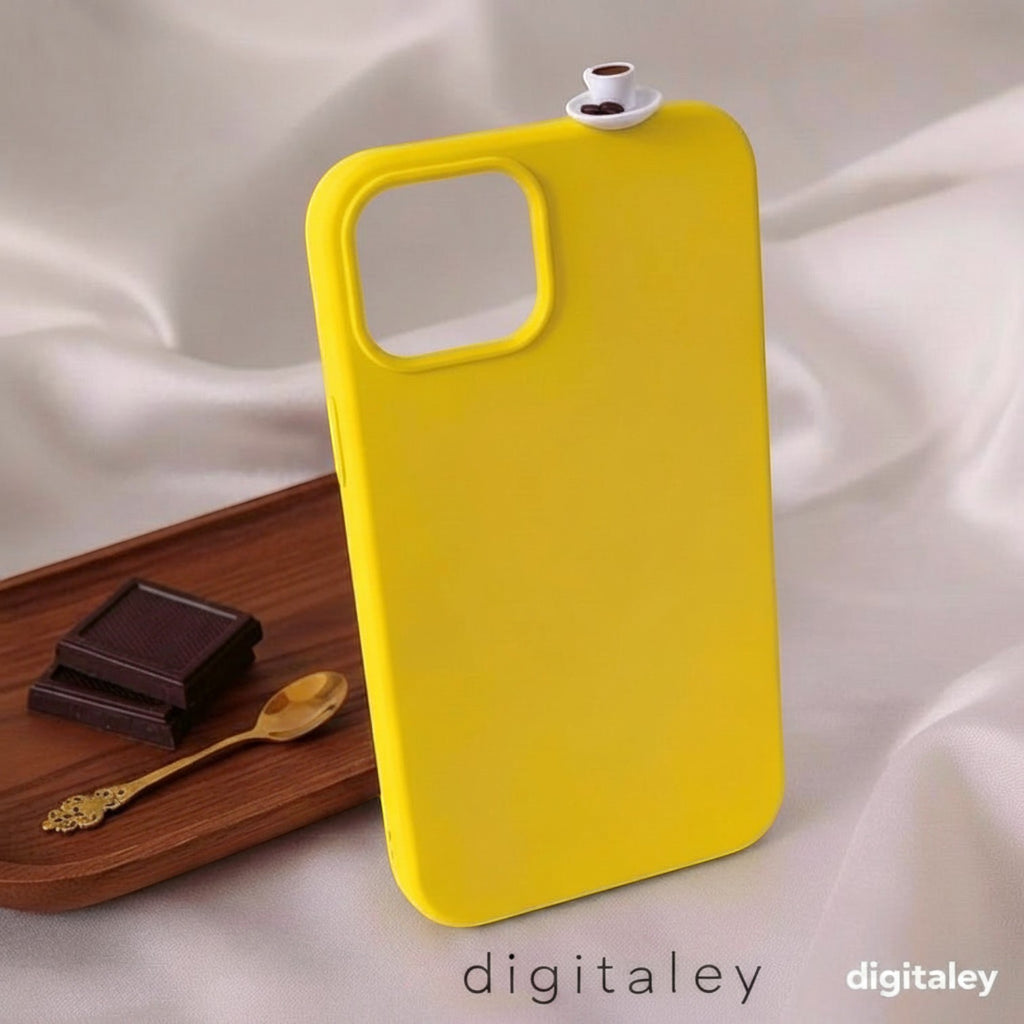digitaley.co yellow 3D miniature Turkish coffee cup phone case with chocolate and spoon