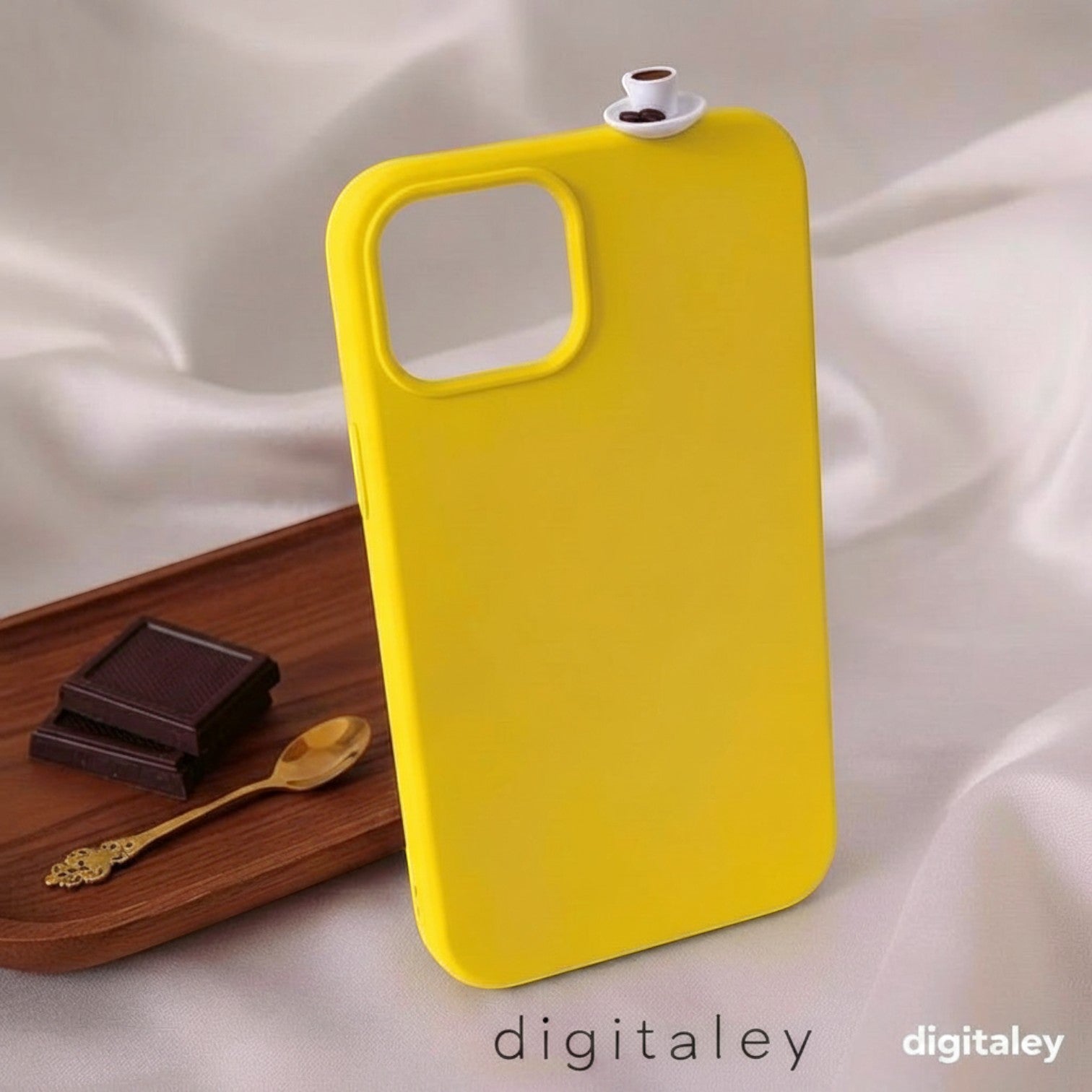 digitaley.co yellow 3D miniature Turkish coffee cup phone case with chocolate and spoon