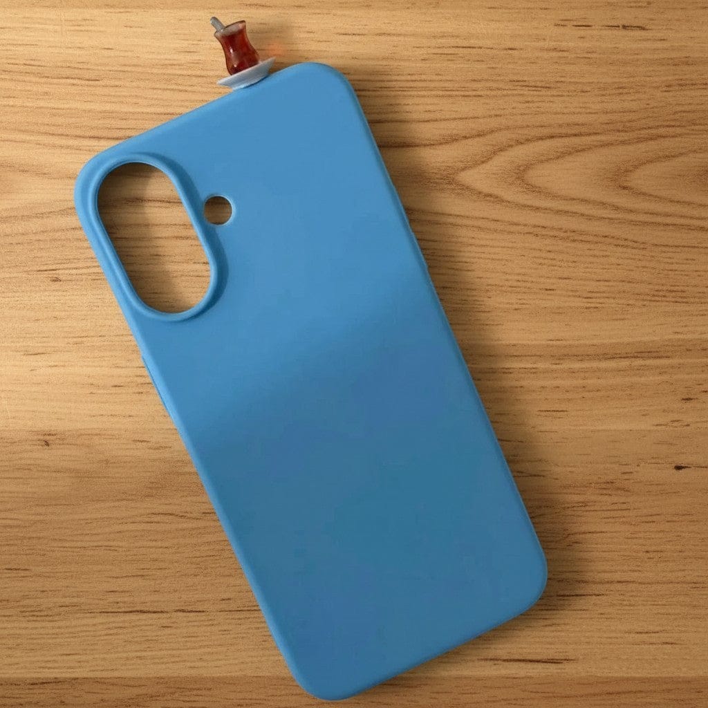digitaley.co blue silicone iPhone case with a miniature tea glass motif