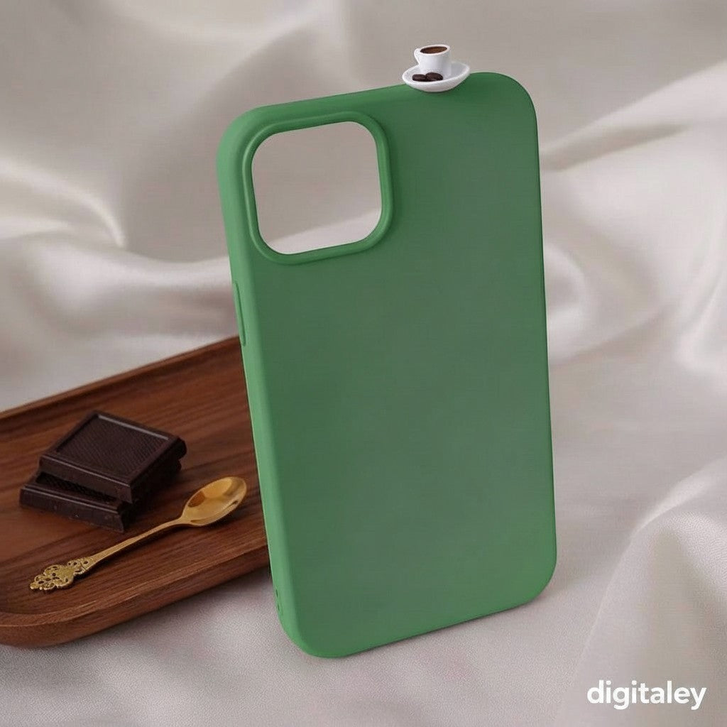 digitaley.co green phone case with 3D miniature Turkish coffee cup and chocolate charm