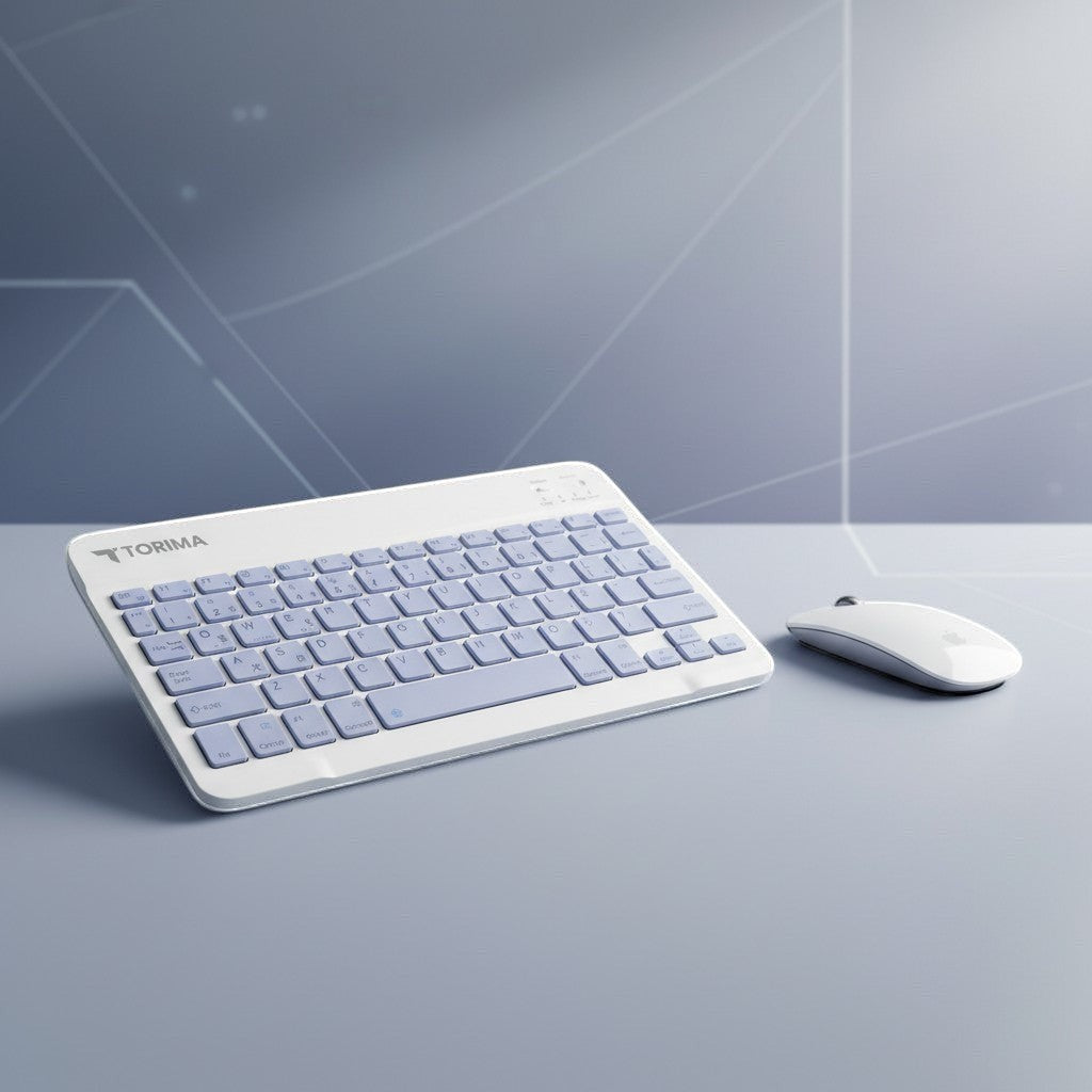 digitaley.co pastel blue wireless keyboard and mouse combo with quiet keys and ergonomic design for a clutter-free workspace.