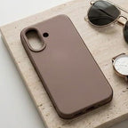 digitaley.co coffee brown minimalist silicone phone case with velvet lining and raised camera protection.