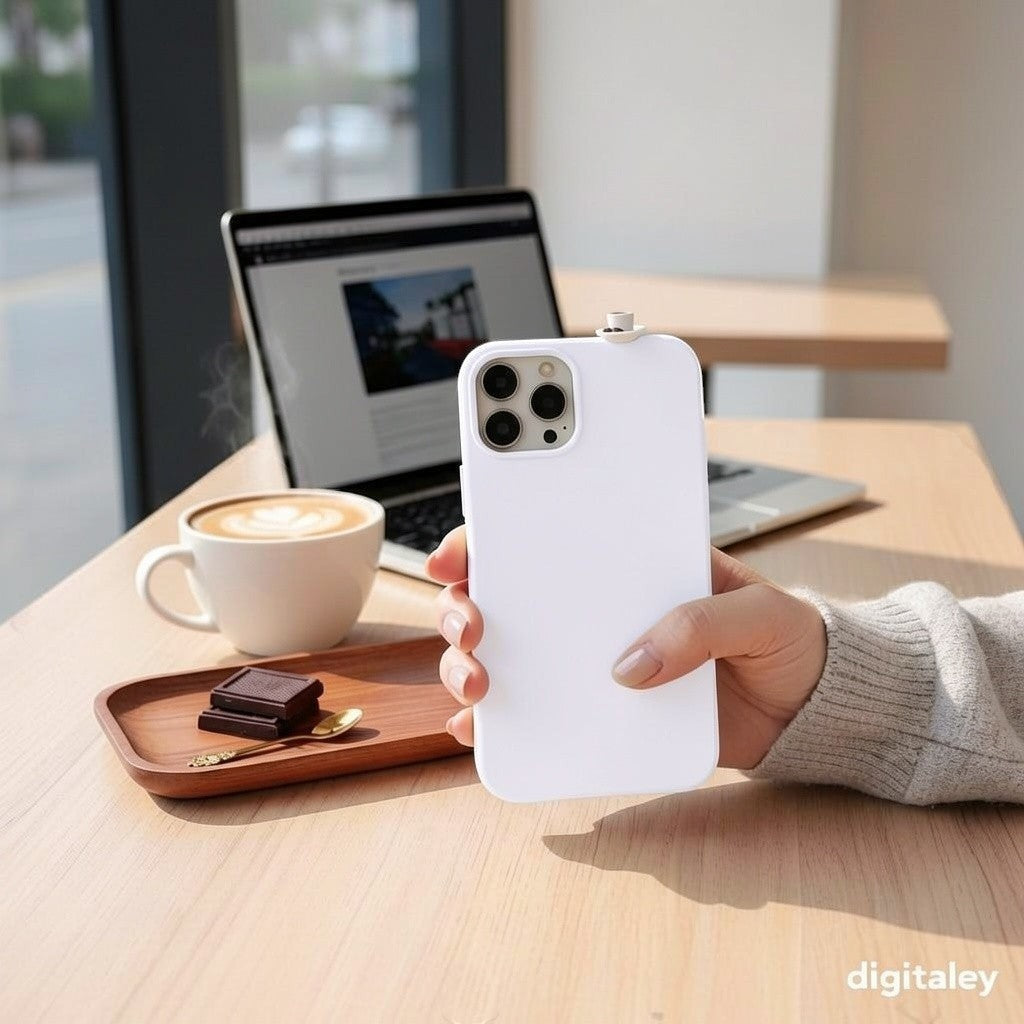 digitaley.co white iPhone case with 3D miniature Turkish coffee cup and chocolate charm