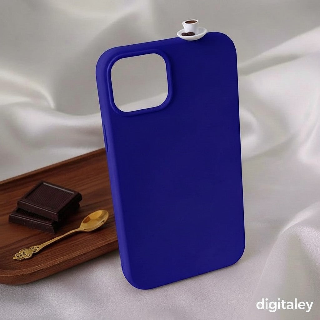 digitaley.co blue phone case with 3D miniature Turkish coffee cup and chocolate charm