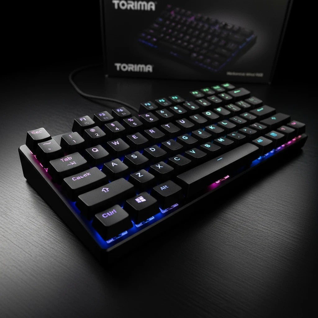 digitaley.co black compact 60% mechanical keyboard with vibrant RGB backlighting and a space-saving design.