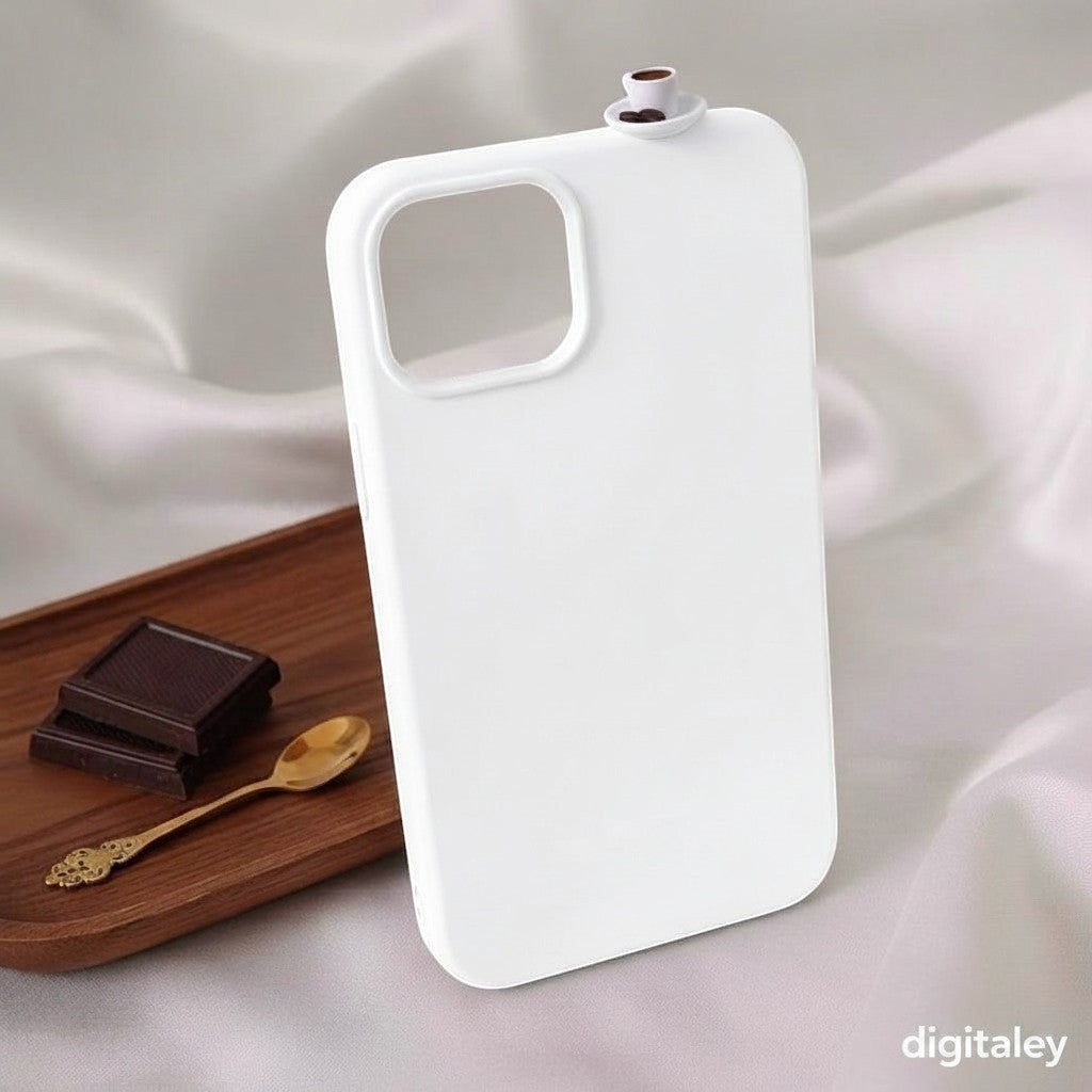 digitaley.co white phone case with 3D miniature Turkish coffee cup and chocolate charm