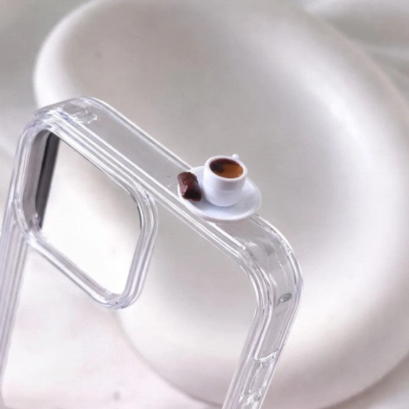 digitaley.co clear phone case with 3D miniature Turkish coffee cup and chocolate charm