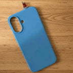 digitaley.co blue silicone iPhone case with a miniature tea glass motif on top