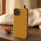 digitaley.co mustard yellow phone case with a miniature Turkish tea cup and saucer accessory