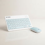 digitaley.co pastel blue wireless keyboard and mouse set with quiet keys and ergonomic mouse.