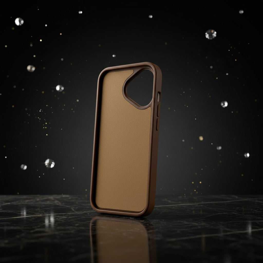 digitaley.co brown iPhone case with soft interior lining and precise cutouts for camera and buttons.