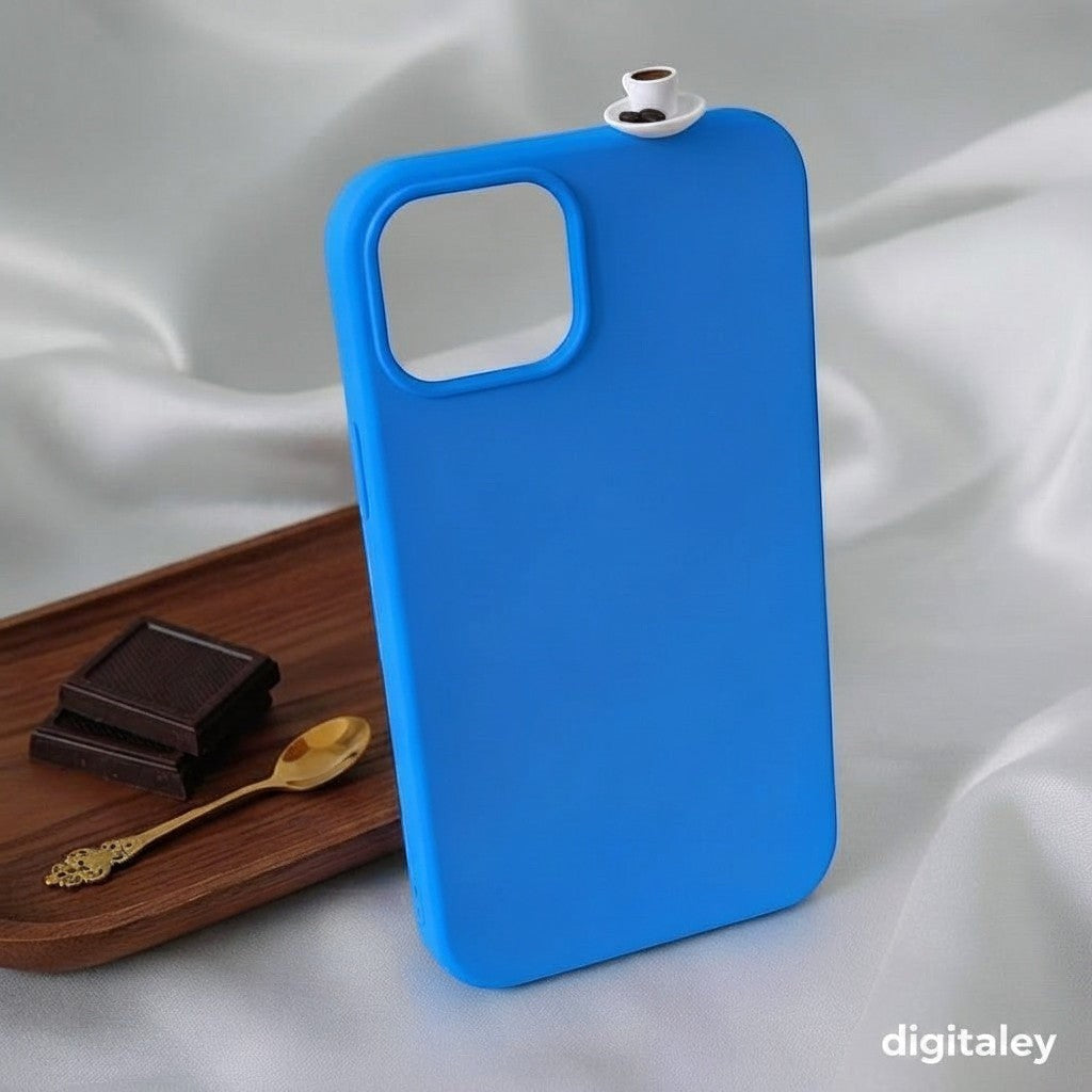digitaley.co blue phone case with 3D miniature Turkish coffee cup and chocolate detail