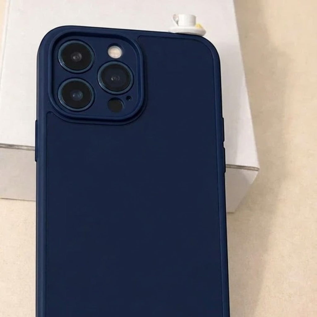 digitaley.co navy blue phone case with 3D miniature Turkish coffee cup and saucer on top corner.