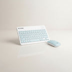 digitaley.co pastel blue wireless keyboard and mouse set with quiet, responsive keys and ergonomic mouse.