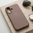 digitaley.co coffee brown minimalist silicone phone case with velvet lining and raised camera protection.