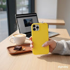 digitaley.co yellow phone case with miniature Turkish coffee cup and chocolate charm