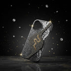 digitaley.co iPhone case with grey snakeskin pattern, embellished with a gold snake motif and clear crystals.