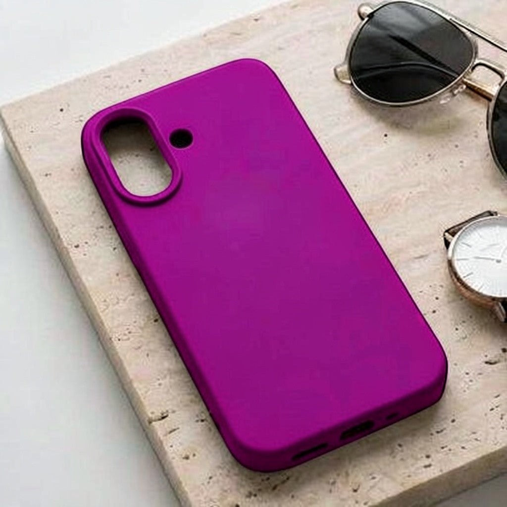 Digitaley.co phone case in vibrant purple silicone with velvet lining and raised camera protection. Minimalist design.