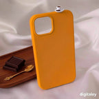 Orange phone case with 3D miniature Turkish coffee cup and chocolate detail. digitaley.co