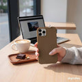 Brown iPhone case with a 3D miniature Turkish coffee cup and chocolate charm. digitaley.co
