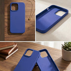 digitaley.co blue silicone phone case with soft velvet lining and matte finish.