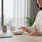 digitaley.co wireless keyboard and mouse set in pastel blue, designed for comfort and efficiency, shown on a desk with a laptop and coffee cup.