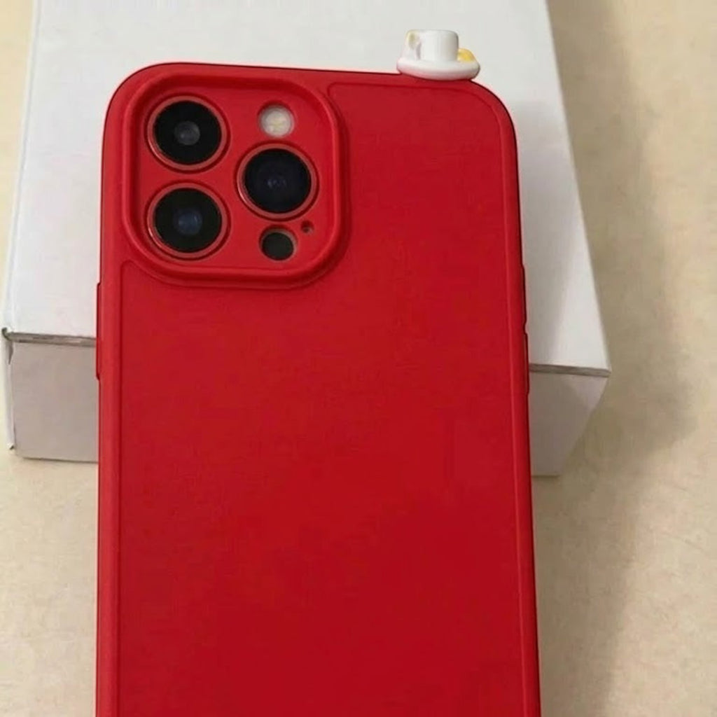 Red phone case with a 3D miniature Turkish coffee cup and saucer accessory. digitaley.co