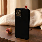 digitaley.co black premium silicone iPhone case with a 3D slim-waist tea glass motif and steam detail.