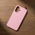digitaley.co pink silicone phone case with a slim-waist tea glass motif, compatible with all iPhone models.