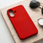 digitaley.co red silicone phone case with velvet lining and raised camera protection. Minimalist design.