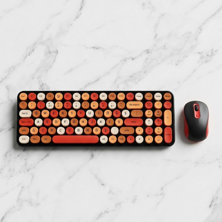 Sunset Glow Retro Wireless Keyboard & Mouse Set - Typewriter Style Round Keycaps